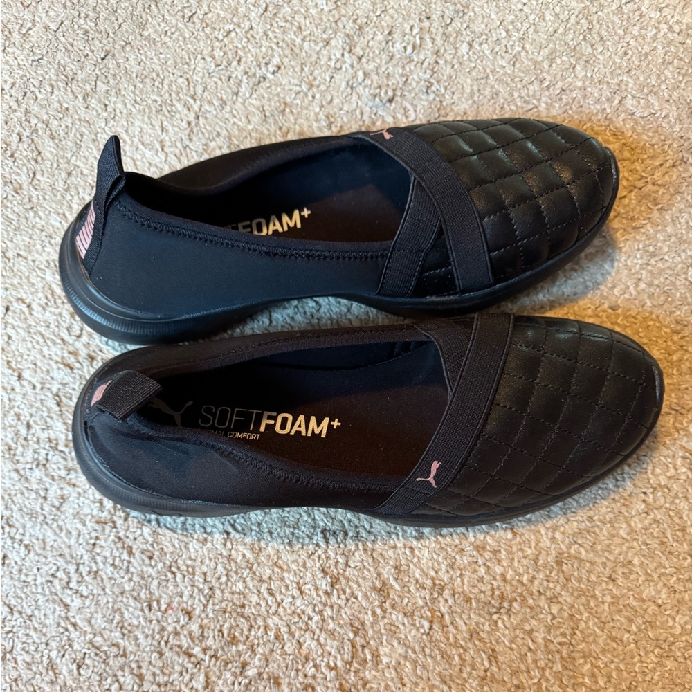 Puma Women's Black Quilted Slip-On Flats